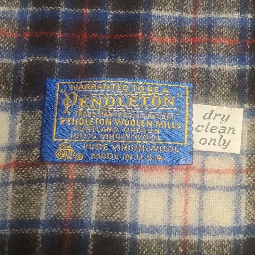 Vintage Pendleton 100% Virgin Wool Fringe Edge Check Pattern Plaid Scarf